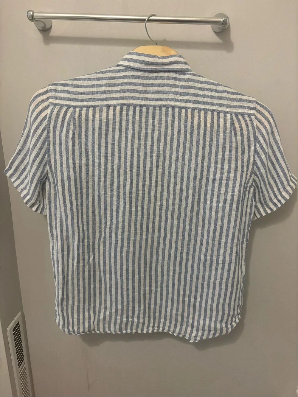 Faherty Short Sleeve Palma Linen Shirt Horizon Ivory Stripe L Summer Blue White
